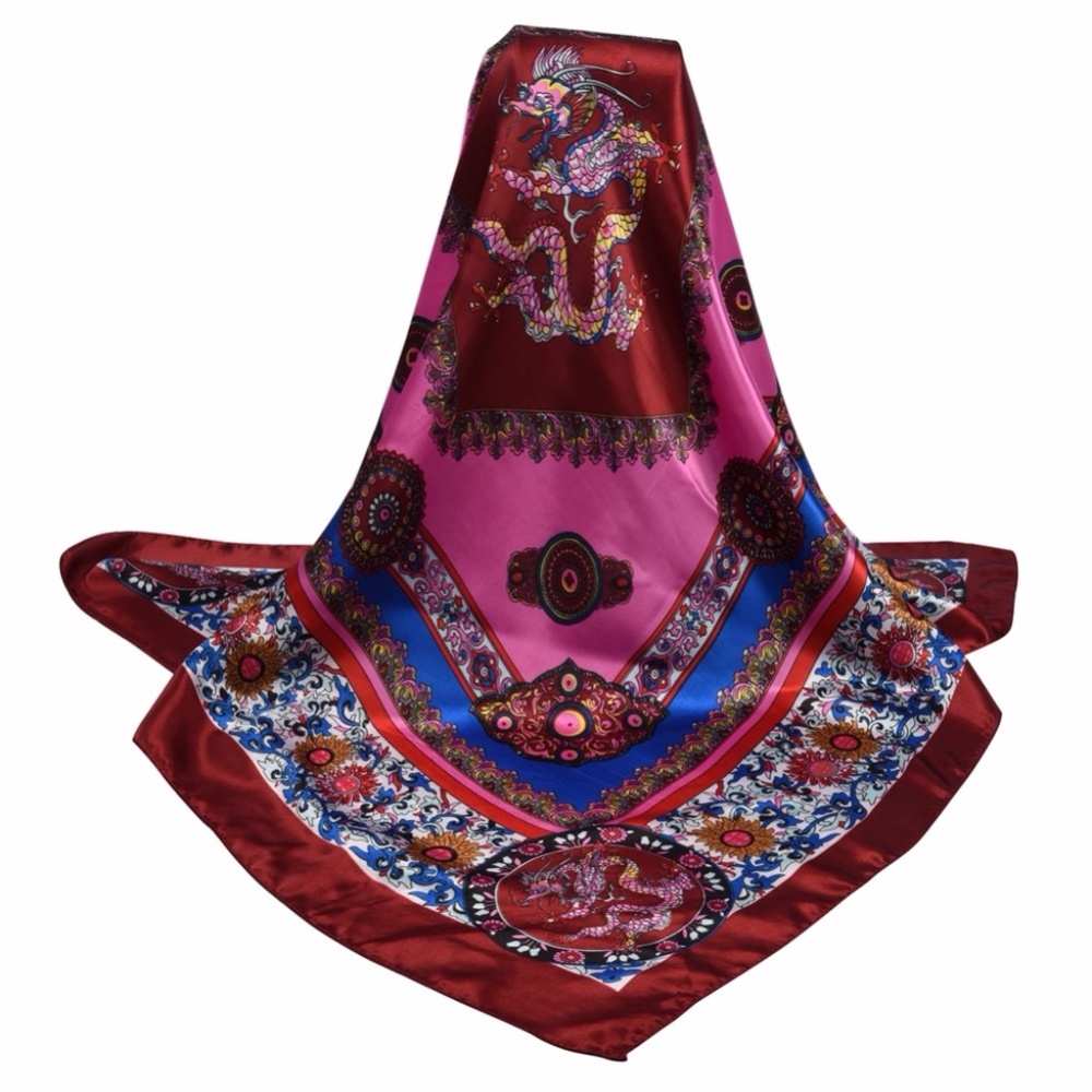 colorful summer print faux silky scarf
